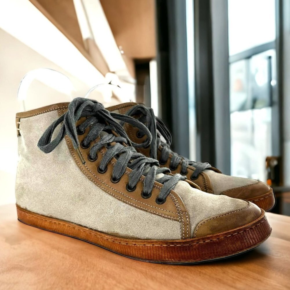 Brunello Cucinelli Gray Nubuck Suede & Leather High Top Sneakers Size 39.5
